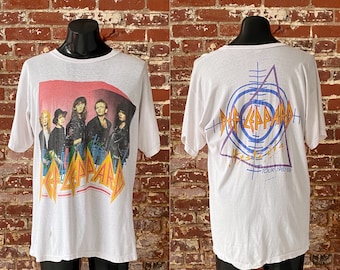 80s Def Leppard Hysteria Tour T-Shirt. Vintage 1988 Def Leppard Hysteria Tour 1987-1988 Tee. Single Stitch Cotton - XL 23.5" x 32"