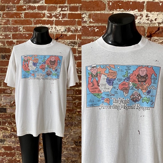 80s the World According to Ronald Reagan Novelty Map T-shirt