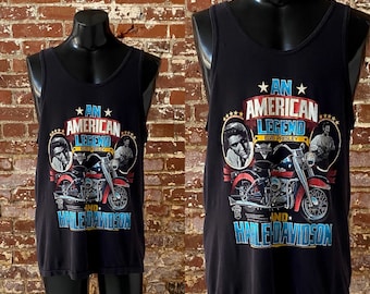 80s Harley Davidson Elvis Presley Tank Top. Vintage 1987 American Legend Harley Elvis Tank. Single Stitch 50/50 Made in USA. Large 22" x 30"