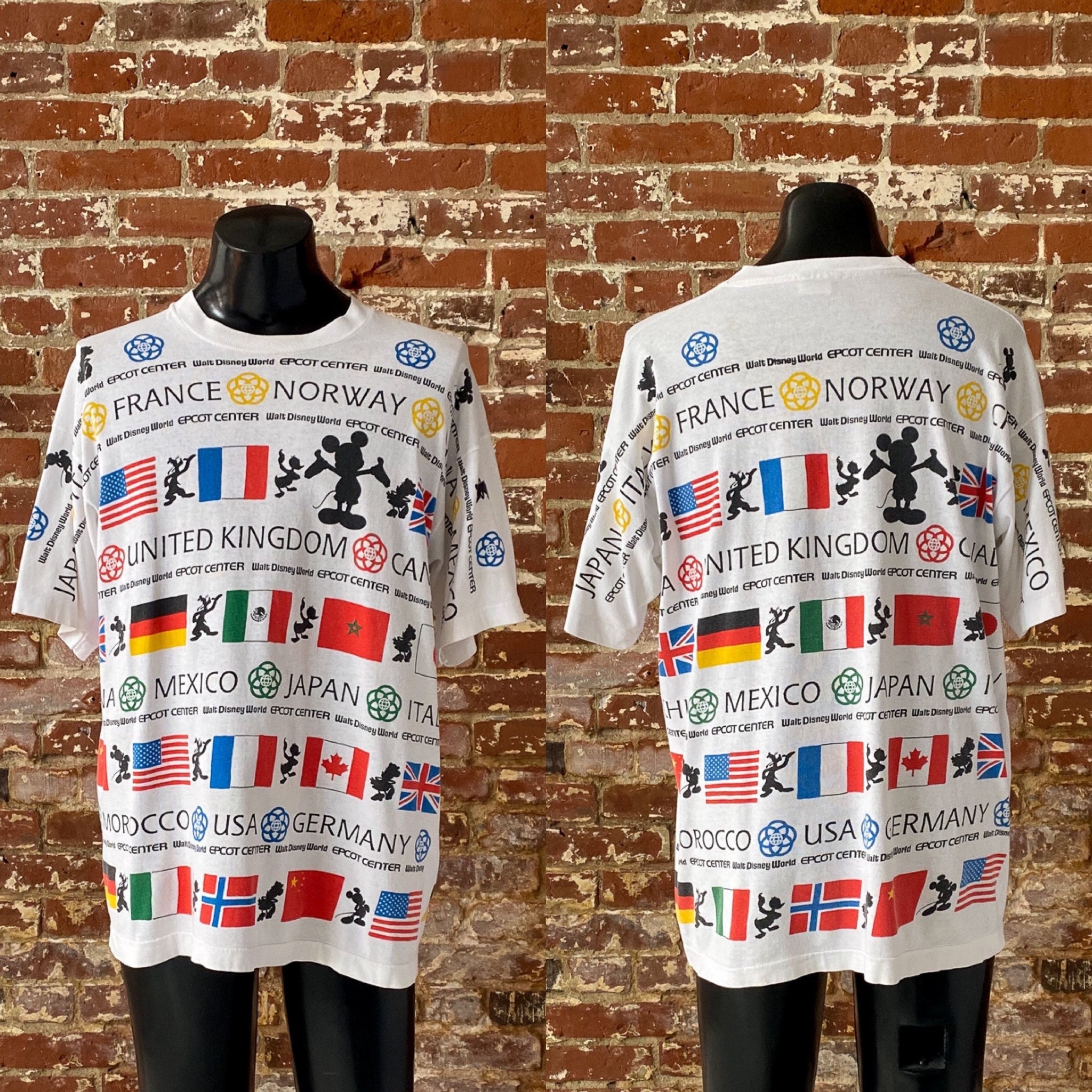 90s Disney World Epcot Center Flags All Over Print T-shirt