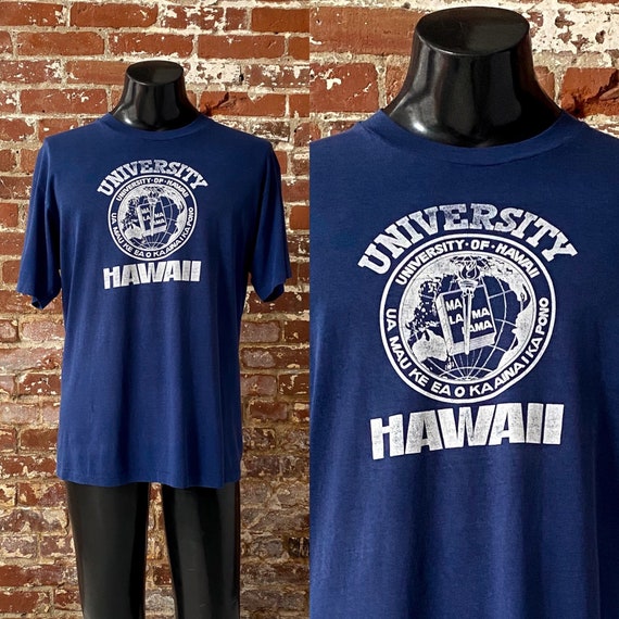 80s University Of Hawaii Navy Blue Graphic T-Shir… - image 1