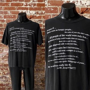 90s Imagine... “World Peace” Statement T-Shirt. Vintage 1990s Imagine an Ideal World Statement Tee. Single Stitch - XL Boxy Fit 24.5" x 25" image 1
