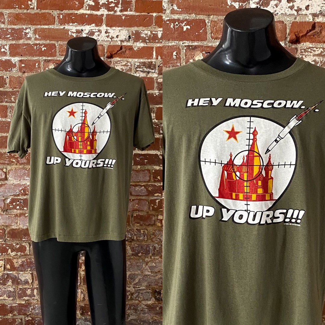Hey Moscow 1986 Hey Moscow... up Yours!!! Army Green Graphic T-shirt. Vintage 80s ...