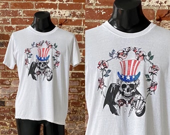 80s “I Want You” Dead Head T-Shirt. Vintage 1980s Grateful Dead Uncle Sam Skeleton Roses Dead Head Tee. Single Stitch - Large 21.5" x 28"