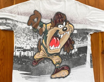 90s Taz Looney Tunes Football All Over Print Graphic T-shirt