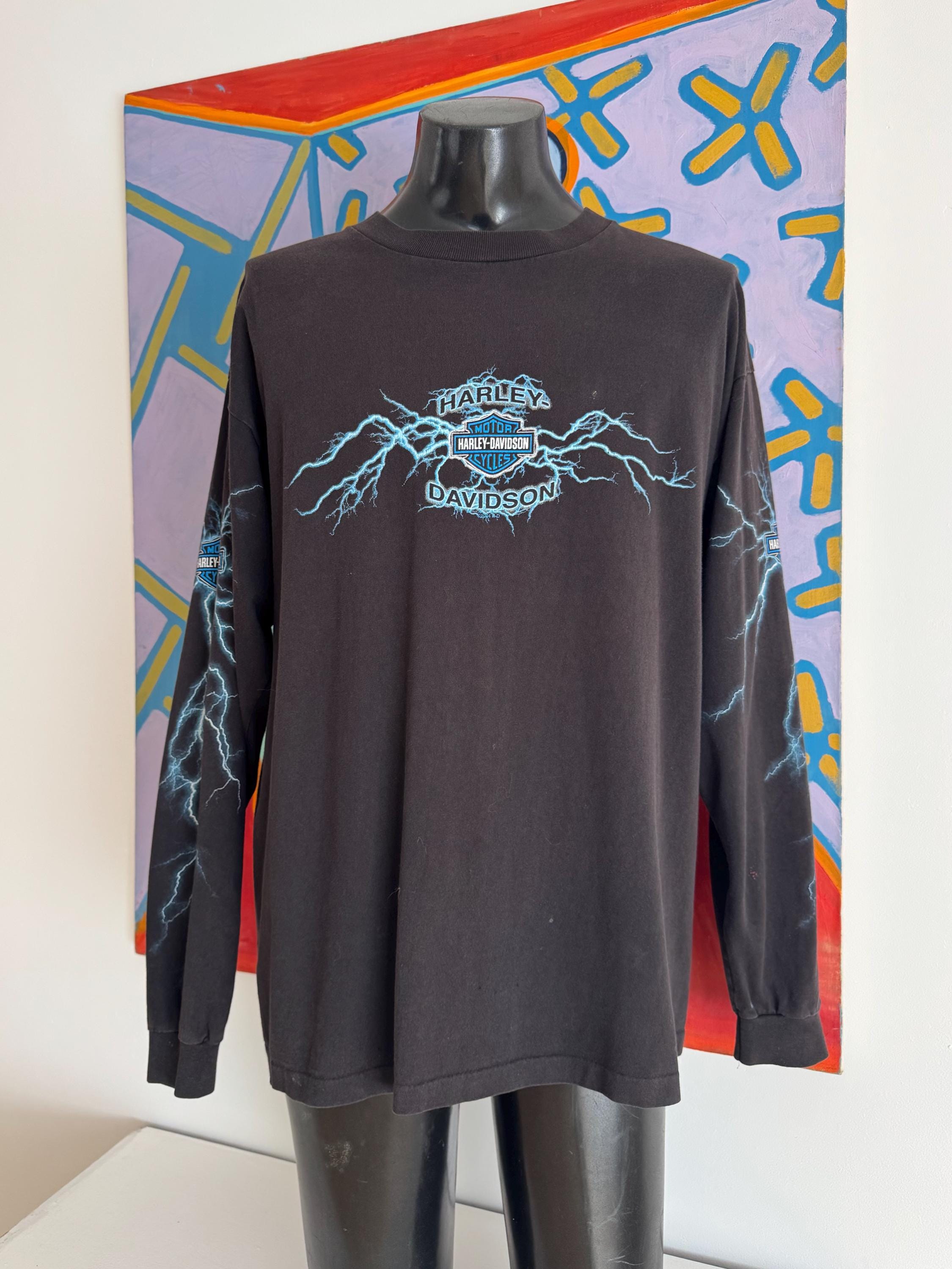 Vintage Harley Davidson Lightning Print Long Sleeve T-shirt