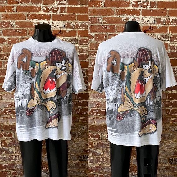 90s Taz Looney Tunes Football All Over Print Graphic T-shirt
