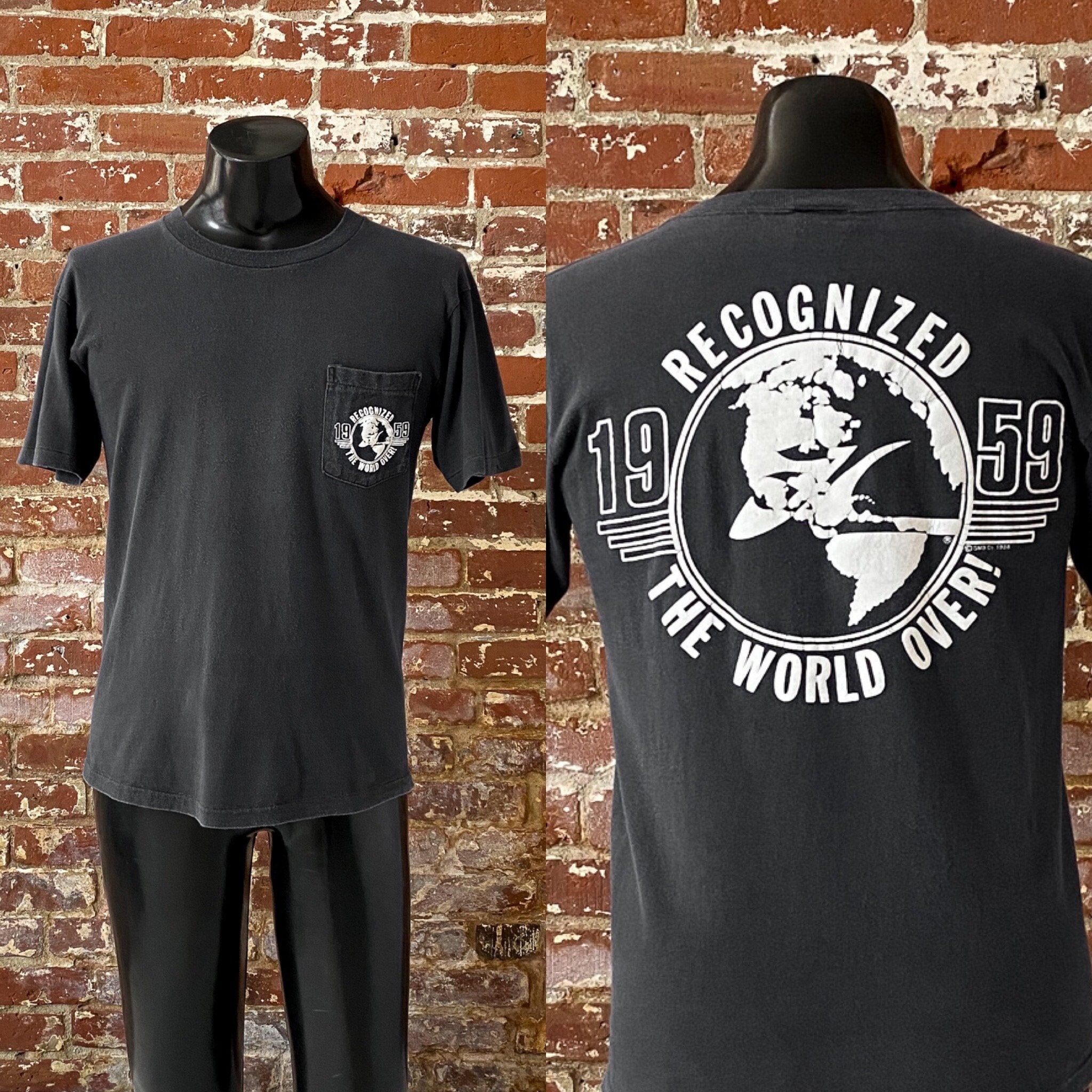 80s Hobie “recognized the World Over” 1959 T-shirt. Vintage 1988