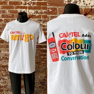 90s Nokia Amigo Cantel Adds Colour To Your Conversation Cell Phone Graphic T-Shirt. Vintage 1990s Cell Phone Promo Tee - Large 21&quot; x 29&quot;