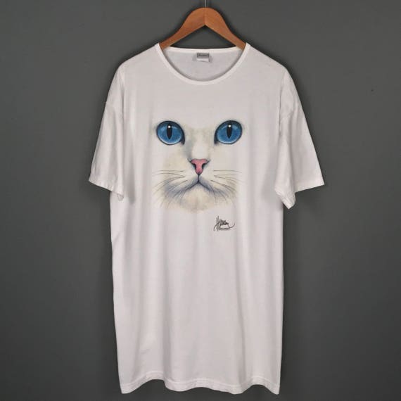 90 s surdimensionné chat Face impression T-Shirt. Vintage des des des années 90 Oversized imprimé chat nuit chemise pyjama Tee. a2d859 90 s surdimensionné chat Face impression T-Shirt. Vintage des des des années 90 Oversized imprimé chat nuit chemise pyjama Tee. a2d859