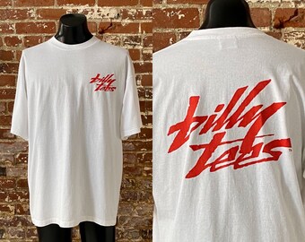 90s Billy Tees Double Sided Graphic T-Shirt. Vintage 1990s Billy Tees Logo Graphic Tee Single Stitch Made in USA - XL Long Fit 24" x 31.5"