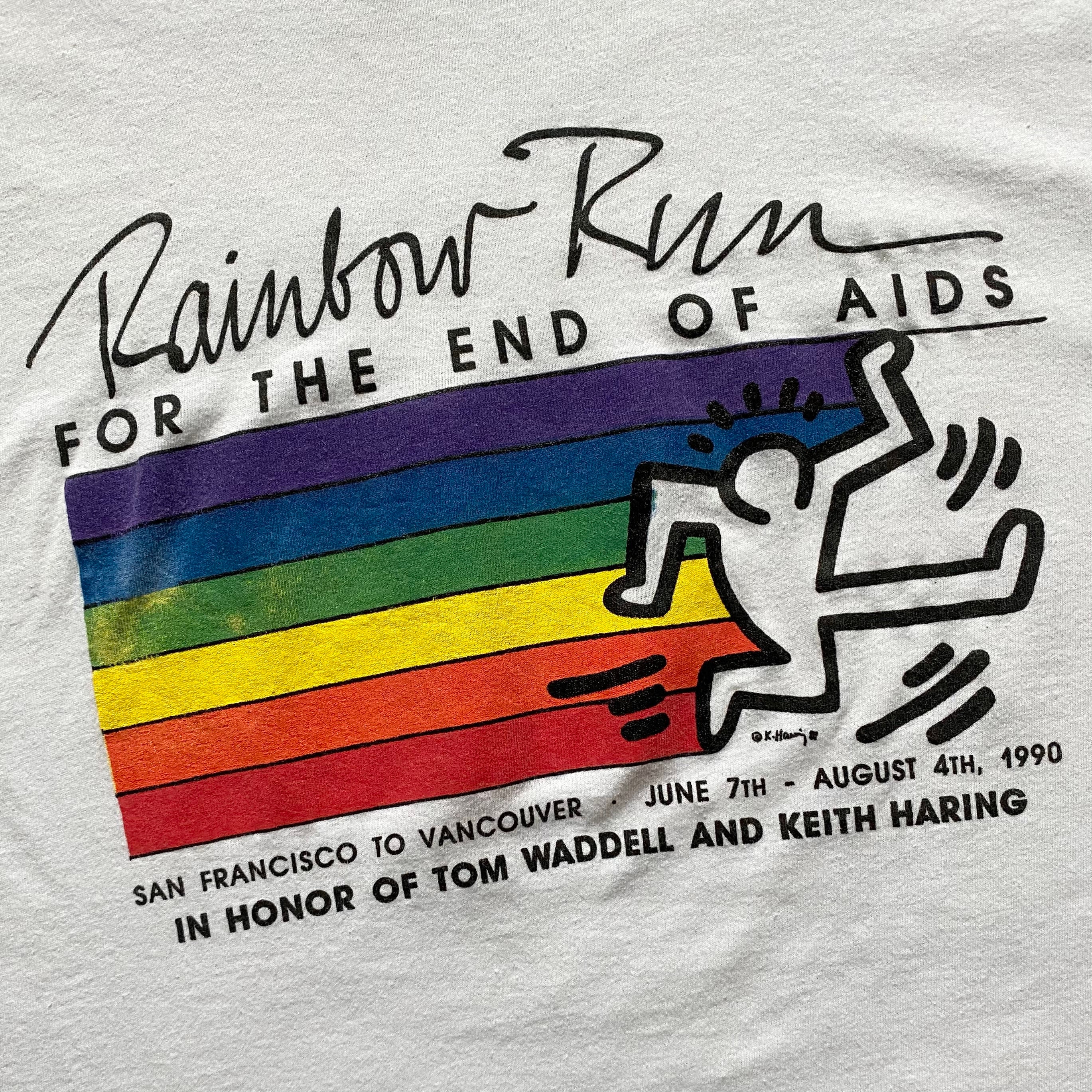 90s Keith Haring Rainbow Run Art T-shirt. Vintage 1990 Rainbow Run 