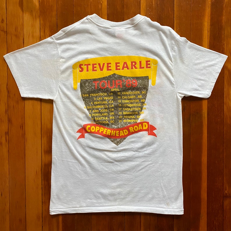 Vintage Single Stitch 1988 Steve Earle Copperhead Road 1989 Tour Tee. 80s Steve Earle Copperhead Road Tour T-Shirt