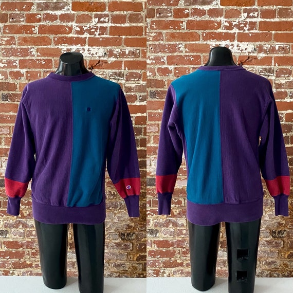 KoolThingTeez 90s Champion Reverse Weave Color Block Sweatshirt. Vintage 1990s Champion Colour Block Sweatshirt Made in USA Medium 22 x 28