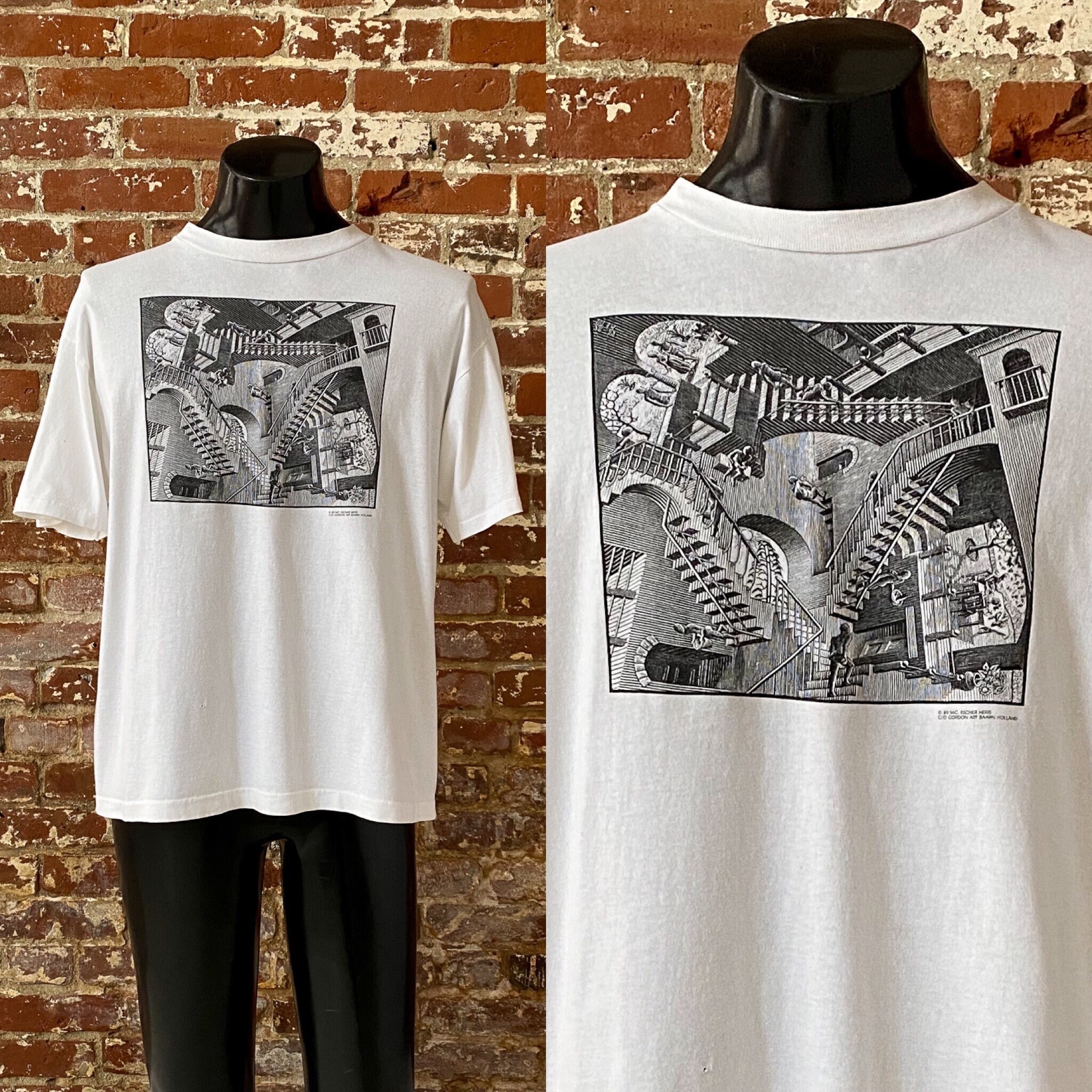 80s MC Escher Stairs Art T-shirt. Vintage 1989 MC Escher Art Tee 