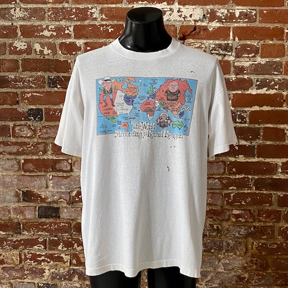 80s the World According to Ronald Reagan Novelty Map T-shirt