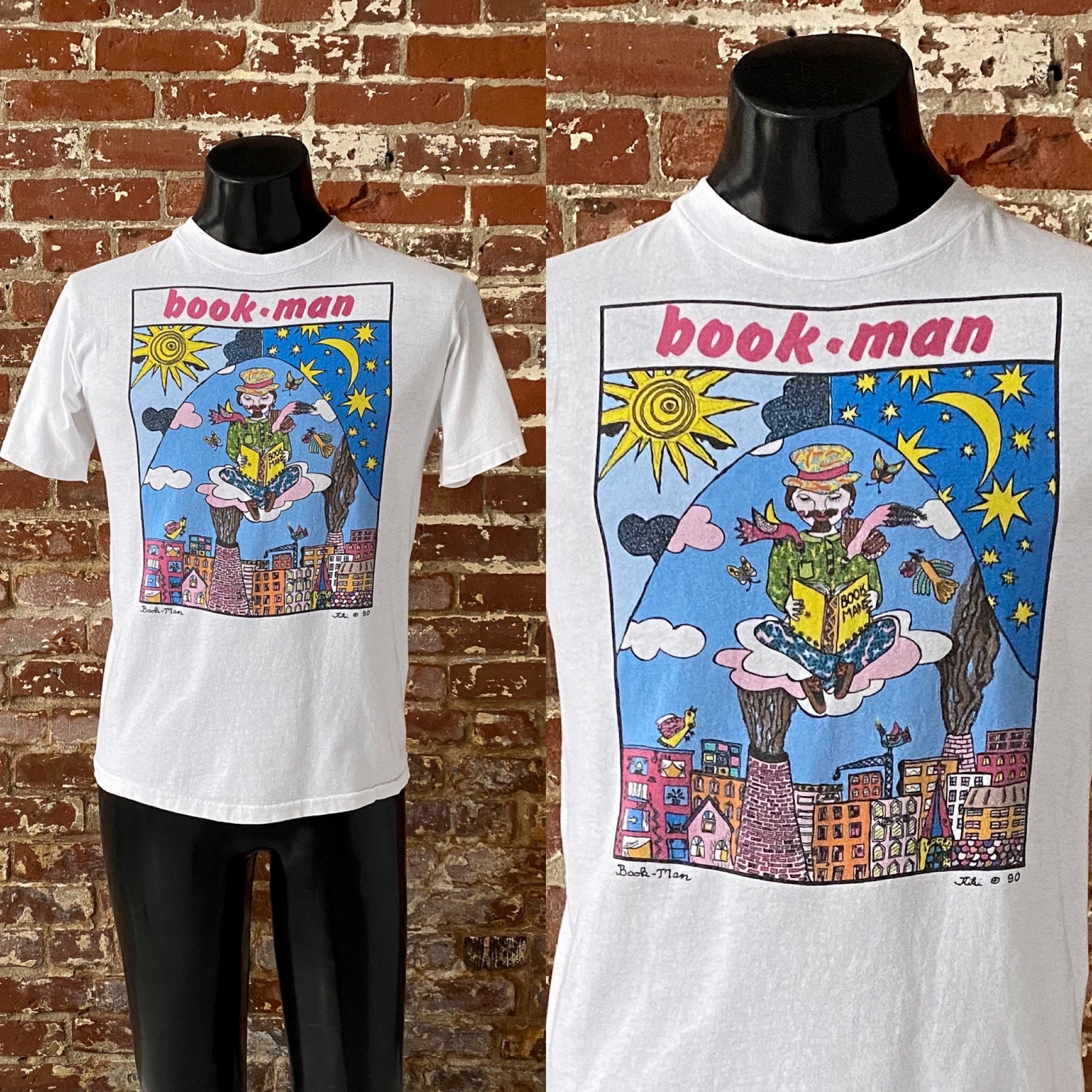90s Book Man Kiki Suarez Art T-Shirt. Vintage 1990 Kiki Suarez 