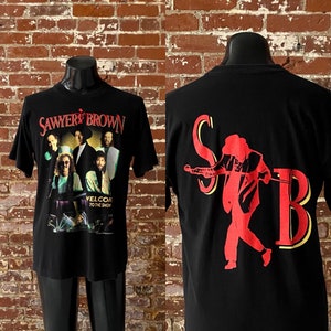 90s Sawyer Brown Welcome To The Show Promo T-Shirt. Vintage 1994 Sawyer Brown Graphic Band Tee Single Stitch Made in USA - Large 22&quot; x 29.5&quot;