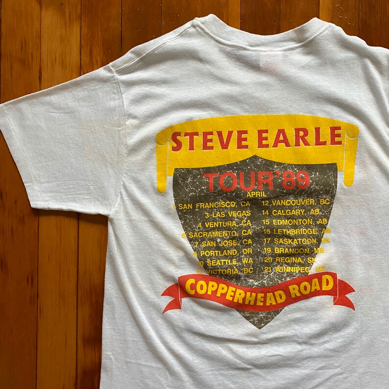 Vintage Single Stitch 1988 Steve Earle Copperhead Road 1989 Tour Tee. 80s Steve Earle Copperhead Road Tour T-Shirt