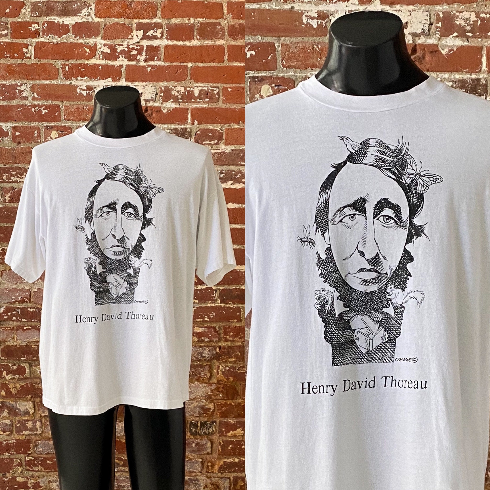 90s Henry David Thoreau Largely Literary Art T-shirt. 1990s Henry 