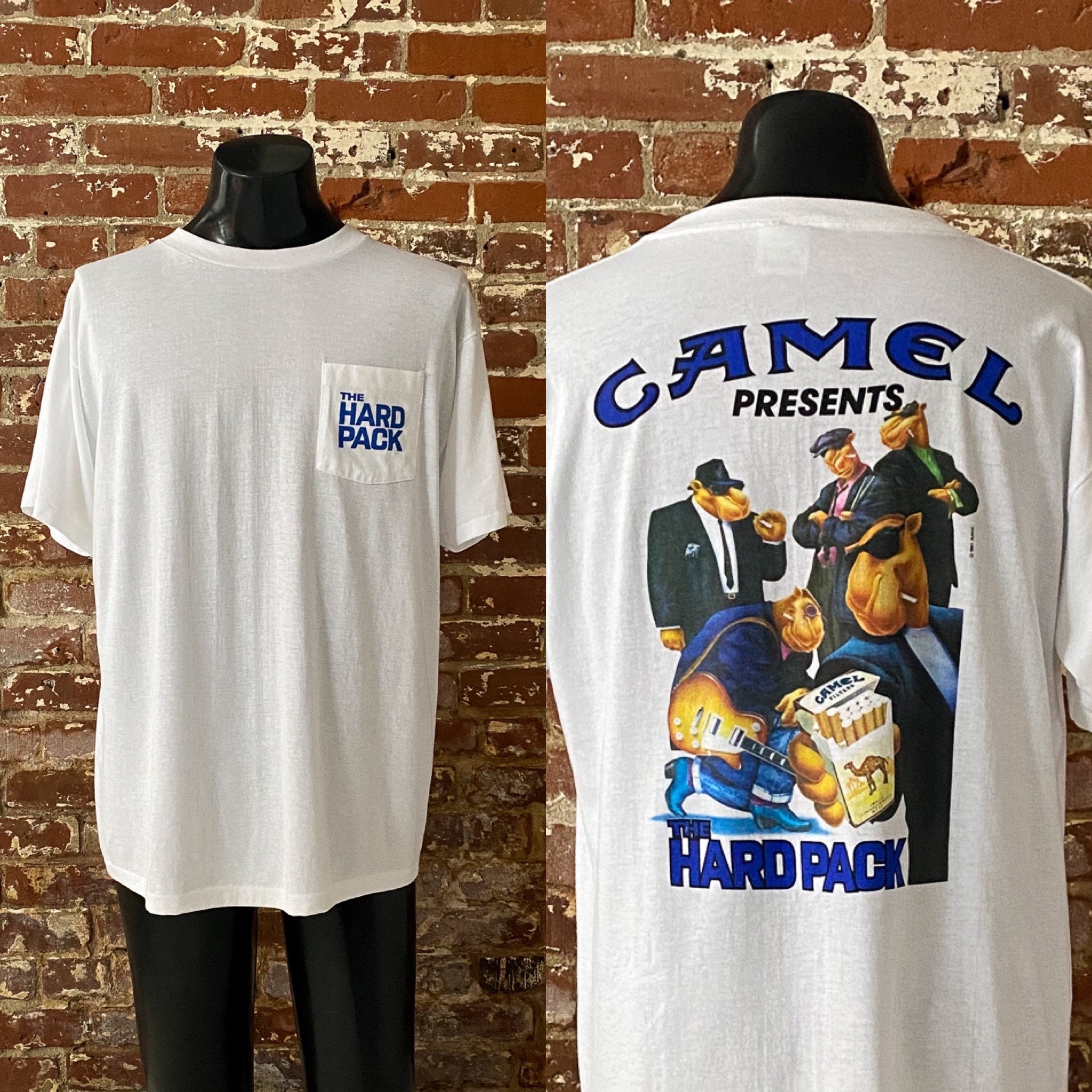 90s CAMEL BLACK フェード Tシャツ XL USA ONEITA 1991 Camel Cigarettes the Hard Pack Pocket T-shirt. Vintage 90s