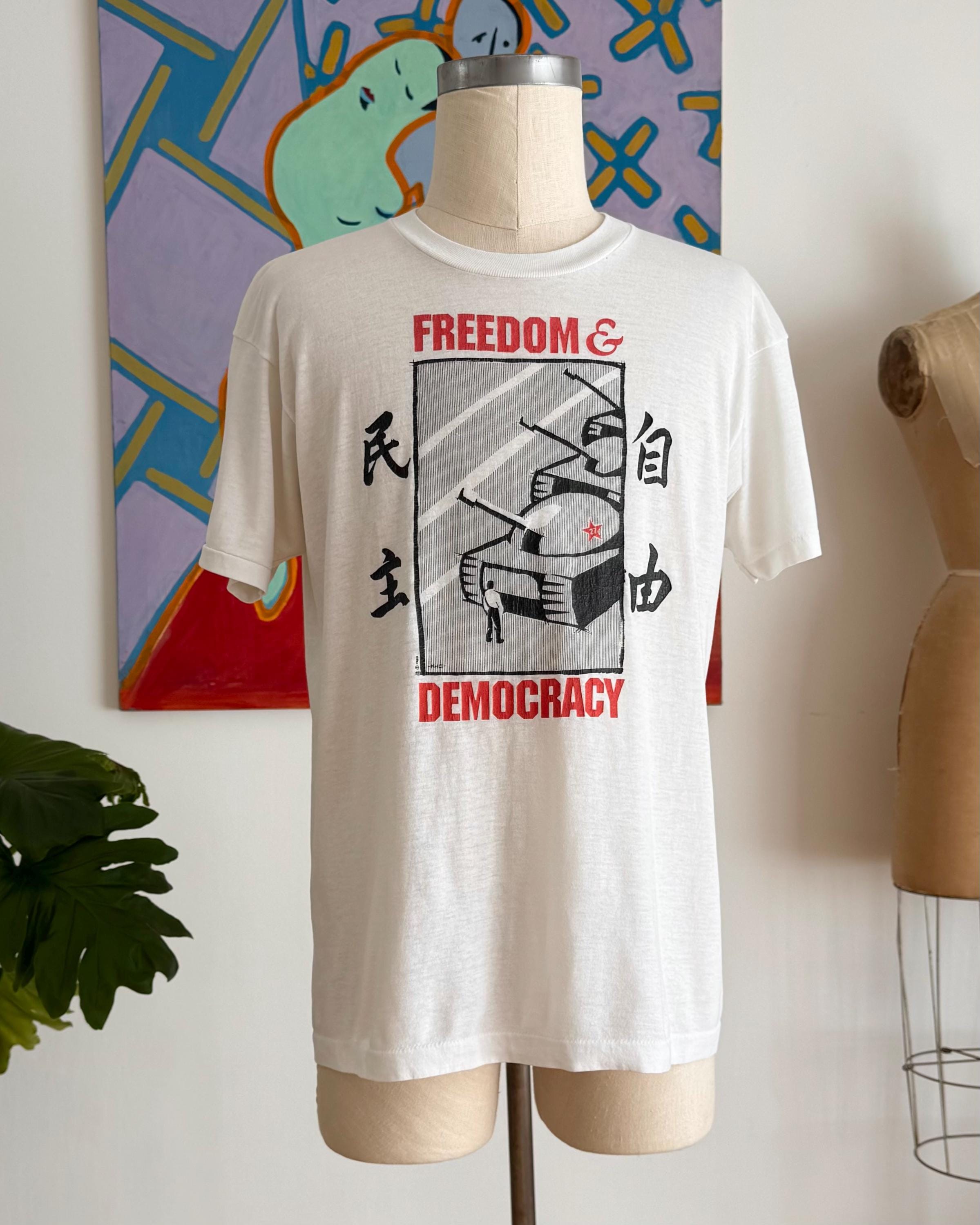 80s Freedom & Democracy T-shirt. Vintage 1989 Tiananmen Square