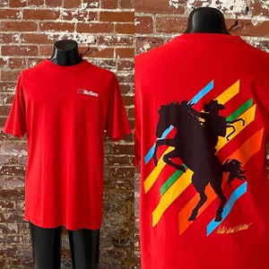 90s Marlboro Wild West Collection Western T-Shirt. Vintage 1990s Marlboro Cigarettes Tee. Single Stitch Made in USA - Large 22.5 x 31.5