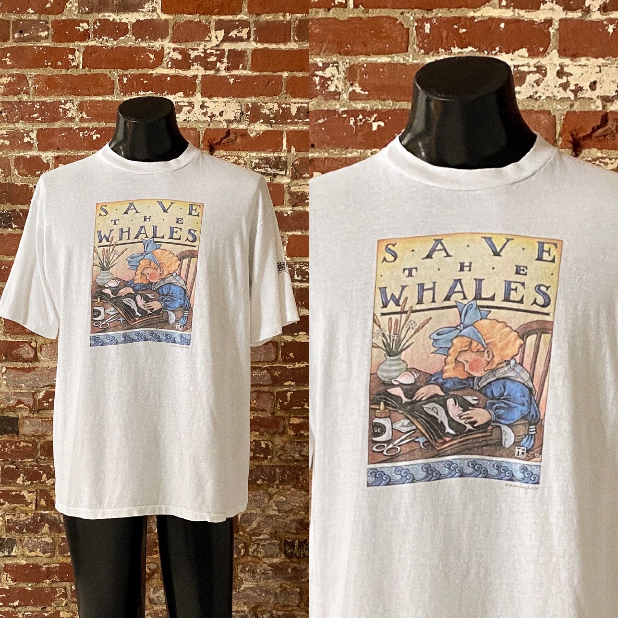 90s Save The Whales Mary Engelbreit Art T-Shirt. Vintage 1990s 