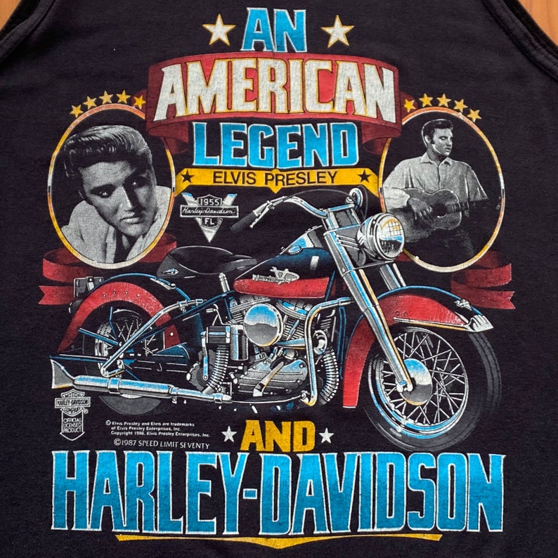 80s Harley Davidson Elvis Presley Tank Top. Vintage 1987 American Legend Harley Elvis Tank. Single Stitch 50/50 Made in USA. Large 22 x 30 image 4