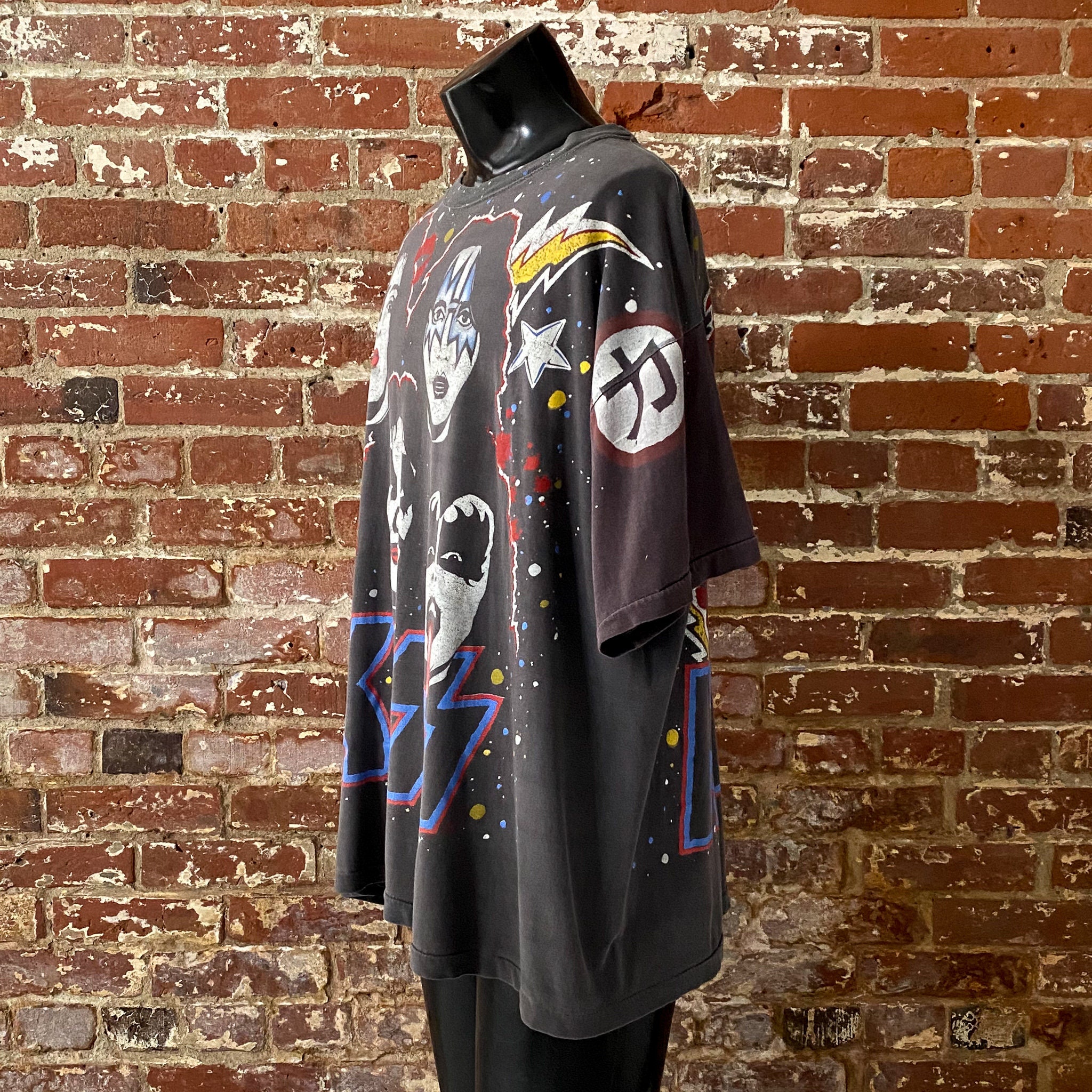 90s KISS All Over Print Band T-shirt. Vintage 1990s Kiss Backstage