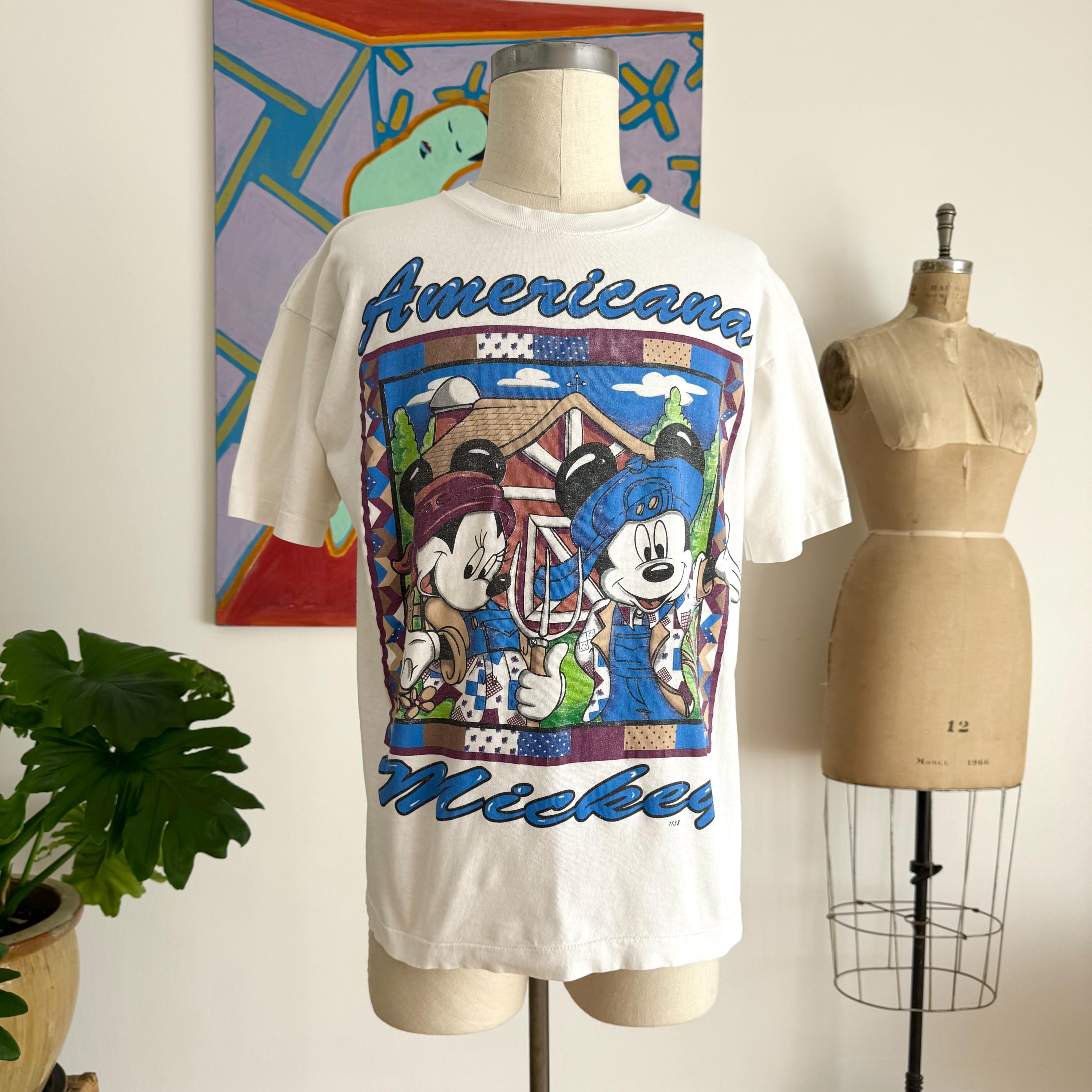 90年代アメリカーナ風ミッキーTシャツ。ヴィンテージ1990年代ミッキー 