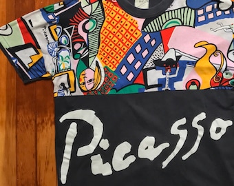90s Picasso All Over Print Art Print T-Shirt. Rare Vintage 1990s Oversized Print Picasso Modern Art Tee.
