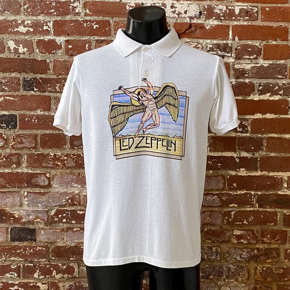 80s Led Zeppelin Icarus Graphic Polo T-Shirt. Vintage 1980s Led