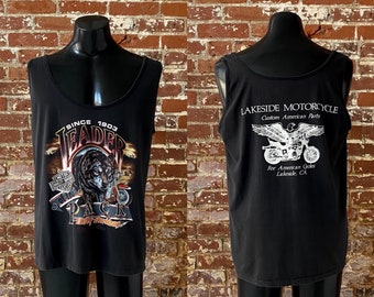 90s Harley Davidson 3D Emblem Leader Of The Pack Eagle Graphic Tank Top. Vintage 1990 3D Emblem Harley Tank. Made in USA Lrg 22.5" x 29"
