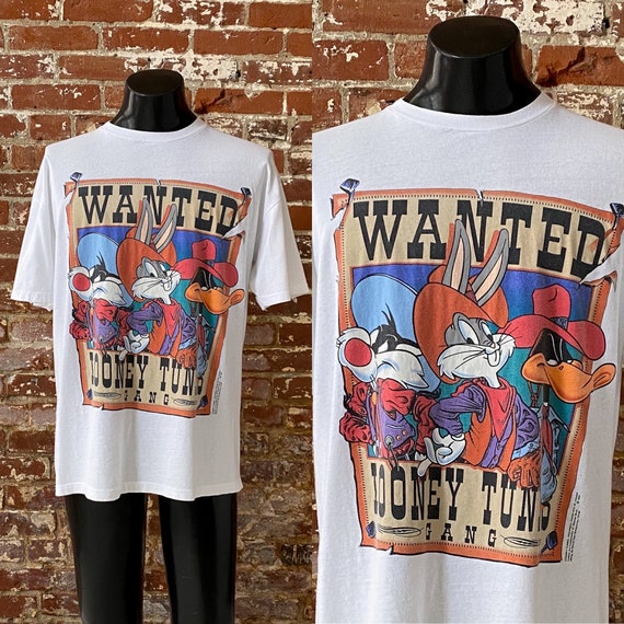90s “wanted” Looney Tunes Gang Graphic T-shirt. Vintage 1993