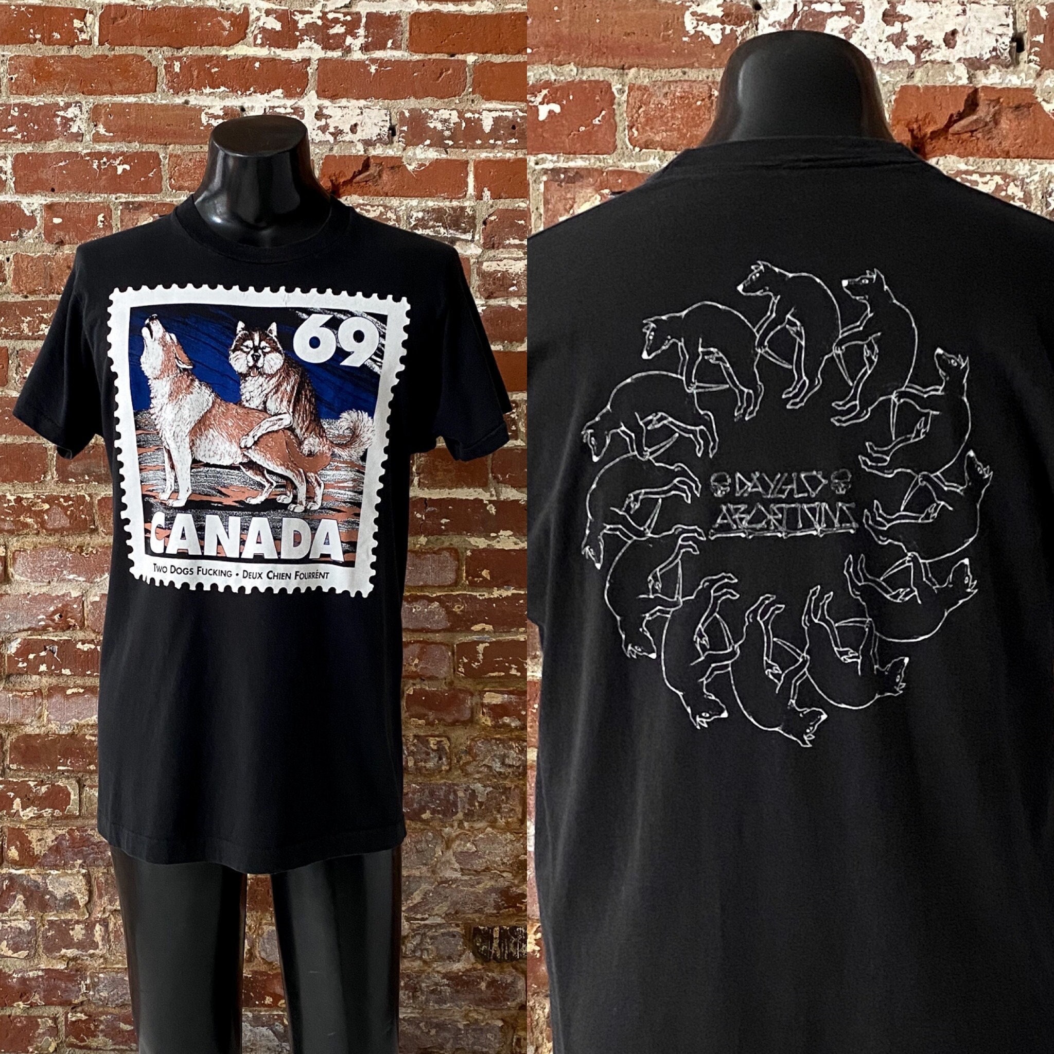 トップス FAMILY DAY T-shirt x2 / Cap / Dog tag 80s Dayglo Abortions Two Dogs Fucking Punk T-shirt. Vintage 1980s