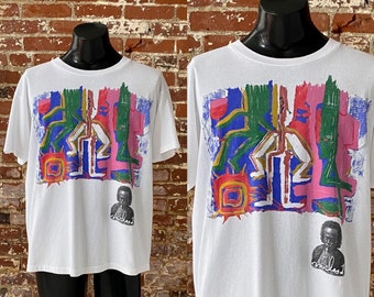 90s Miles Davis Andazia Art T-Shirt. Vintage 1990s Montreal Jazz Festival Miles Davis Painting Tee. Single Stitch - XL 23.5" x 28.75"