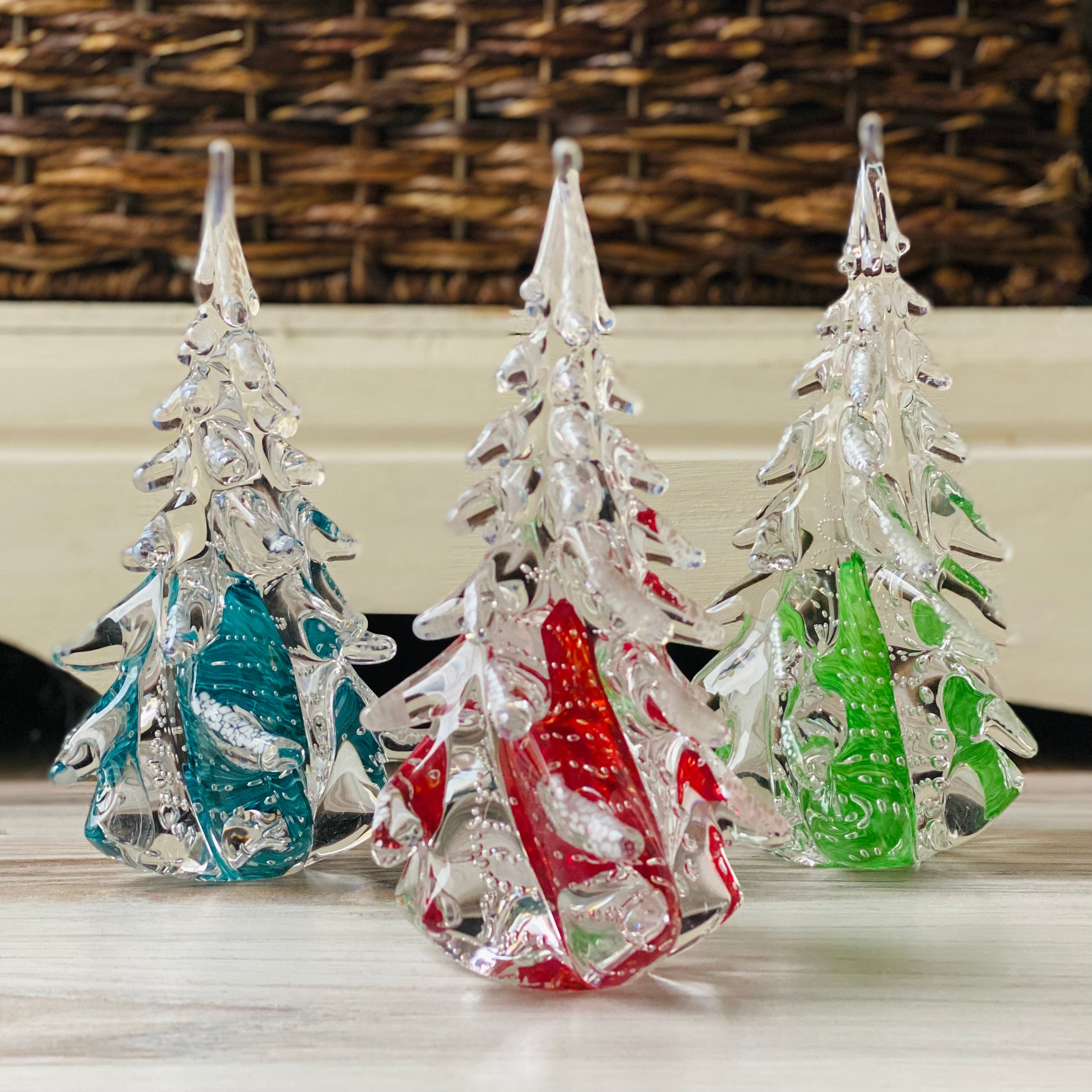 Mosser Glass 5.5 Teal Carnival Iridescent Christmas Tree 