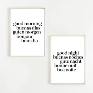 Good Morning Good Night Languages Print, International, Set of 2, Bedroom Art Set, Printable Art, Above Bed Decor