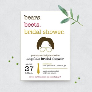 Bears Beets Bridal Shower Invitation, Teapot Card and Game Bundle | The Office themed bridal shower invitation