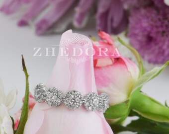 Halo Band Multiple Stones  Engagement Ring 1.25 CT Simulated Diamonds Wedding Ring Sterling Silver Nickel free Bridal Ring