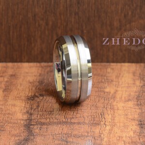 Mens Ring Tungsten Ring Brushed Center Grooved Tungsten Mens Band Beveled Edge Mens Wedding Band Anniversary Ring