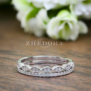 Half Eternity Band And Art Deco Band 0.25 CT Round Cut Simulated Diamonds Sterling Silver Bridal Band Rhodium Plated Wedding Bands