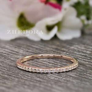 Half Eternity Wedding Band Rose Gold Plated 0.15 CT Round Cut Simulated Diamonds .925 Sterling Silver Rhodium Plated Bridal Band image 2