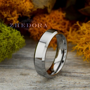 Tungsten Mens Ring Mens Wedding Band High Polished Center Tungsten Mens Band High Polish Beveled Edge Mens Wedding Ring Anniversary Ring
