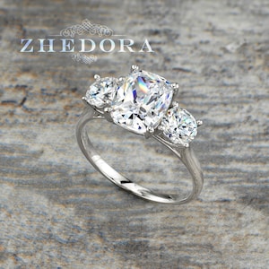 Sterling Silver Elongated Cushion Cut  Ring, Cushion Cut Ring, Meghan&#39;s Ring, Cushion Cut Ring, Past Present Future Ring, Tri-Stone Ring