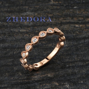 Sterling Silver Milgrain Wedding Band, Stackable Band, Rose Gold Plated Band, Scalloped Wedding Band, Rose Art Deco Wedding Band By Zhedora