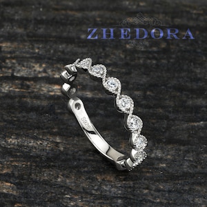 Sterling Silver Milgrain Wedding Band, Stackable Band, Vintage Wedding Band, Scalloped Wedding Band, Art Deco Wedding Band By Zhedora