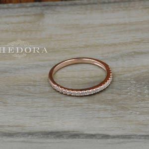 Half Eternity Wedding Band Rose Gold Plated 0.15 CT Round Cut Simulated Diamonds .925 Sterling Silver Rhodium Plated Bridal Band image 5
