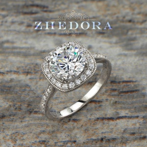 Sterling Silver Halo Engagement Ring, Channel Set Engagement Ring, Halo Ring, Round Wedding Ring, Channel Set Ring, Anniversary Ring